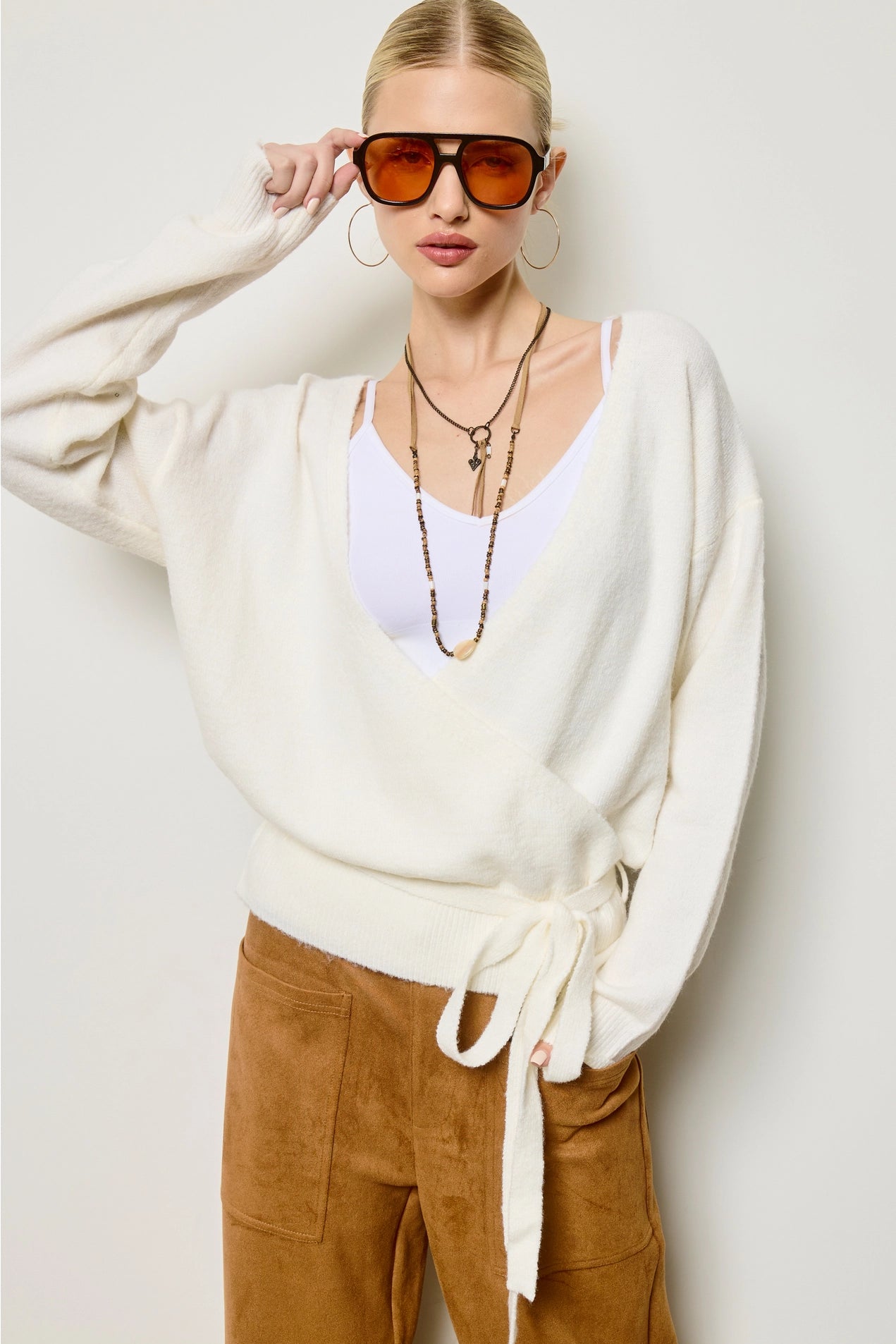 Wrap Knit Cardigan Sweater - Ivory