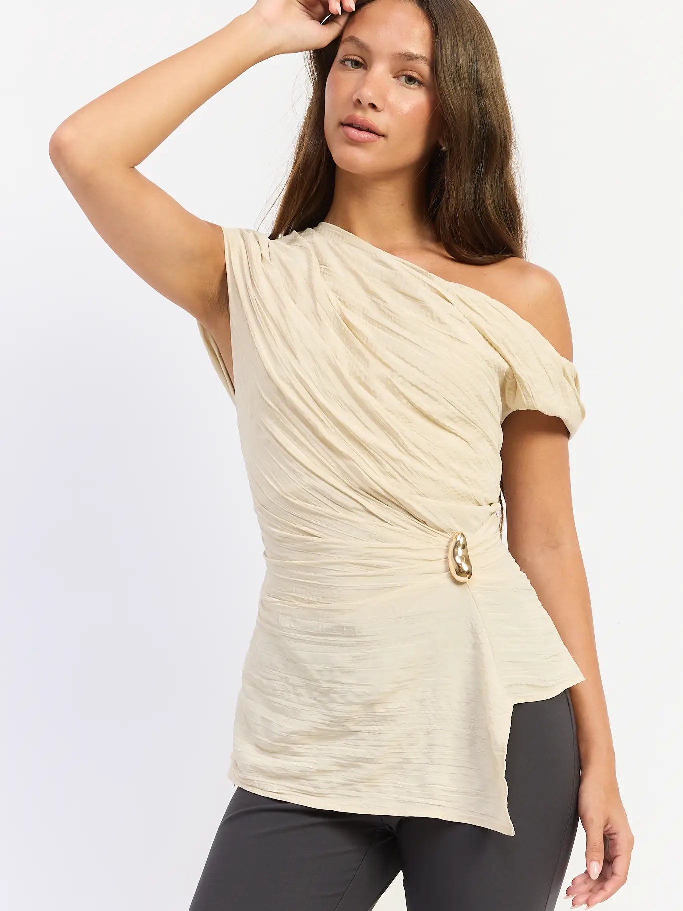 Asymmetrical Satin Drape Top