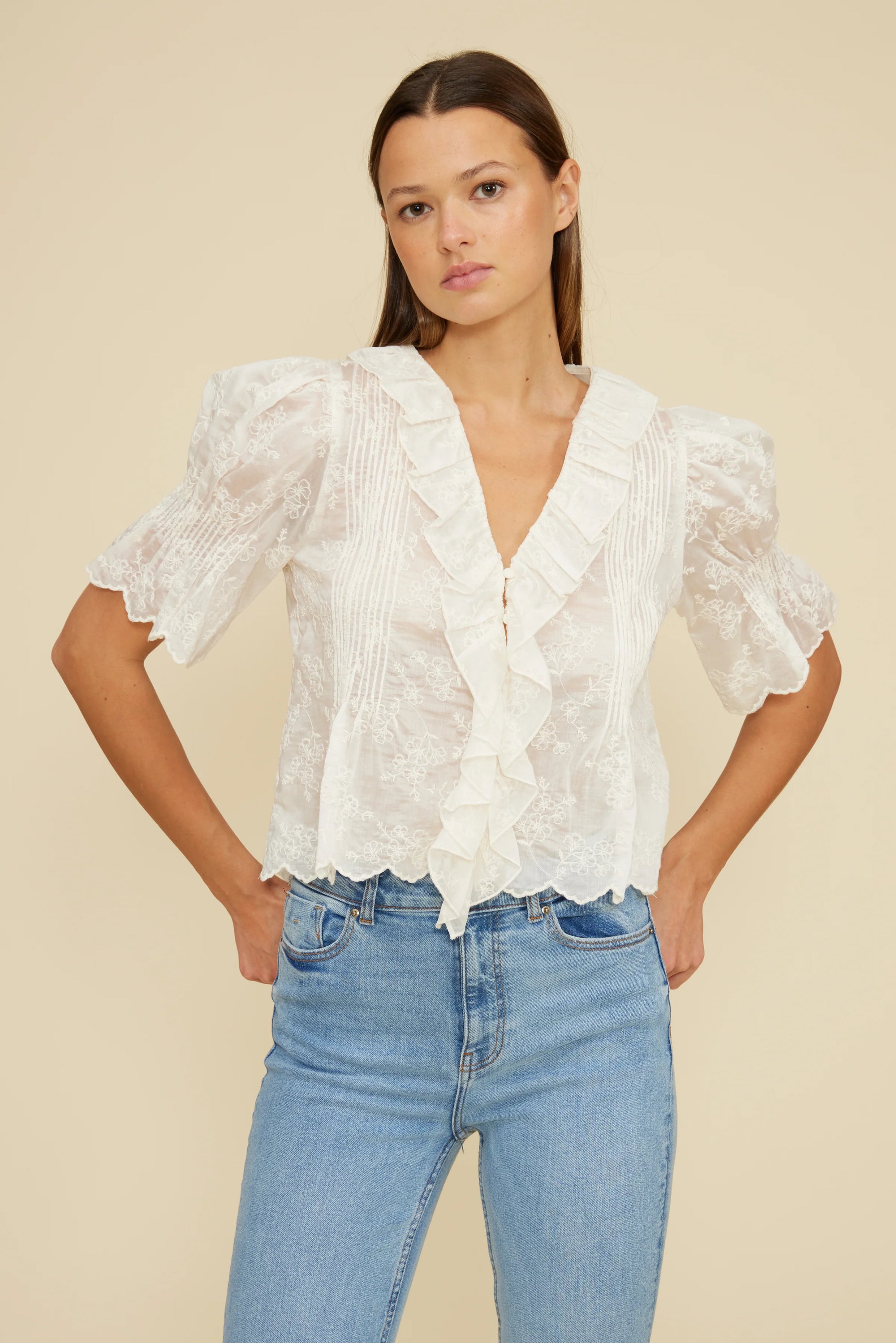 Celeste Ruffle Top - White