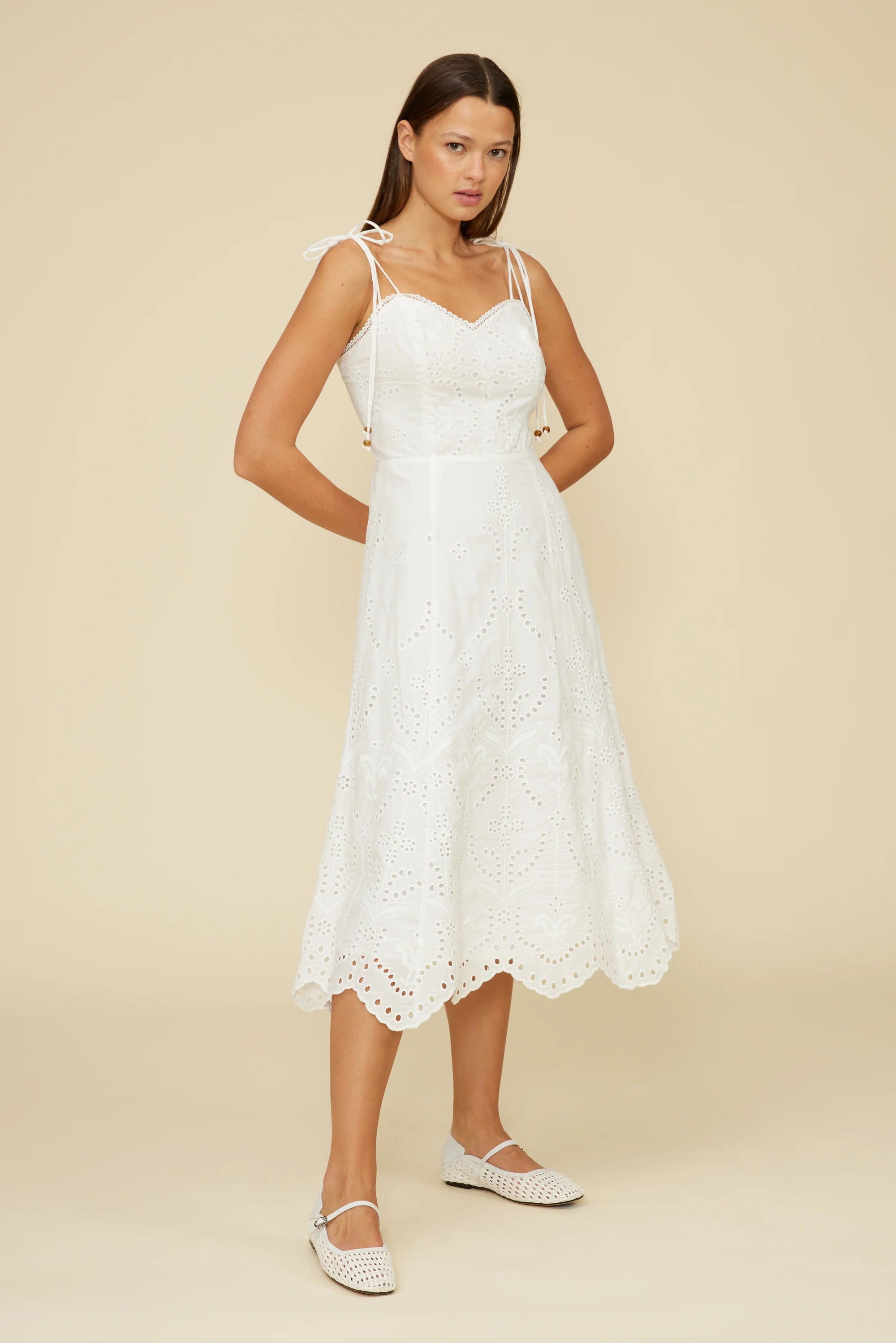Marseline Eyelet Midi Dress - White