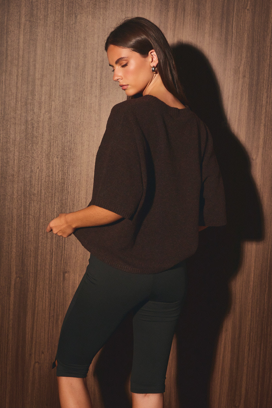 Crew Neck Sweater Top - Brown
