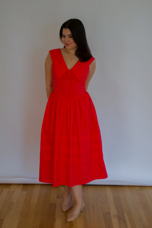Sailor Collar Midi Dress - Poppy