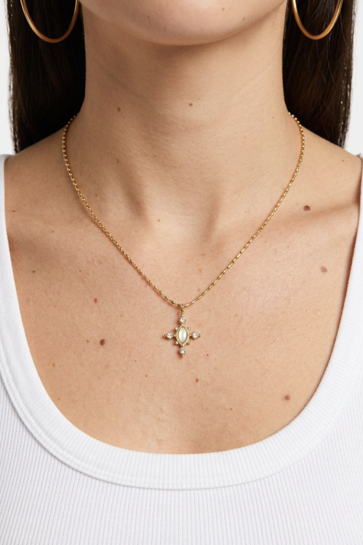 18K White Charm Cross Necklace