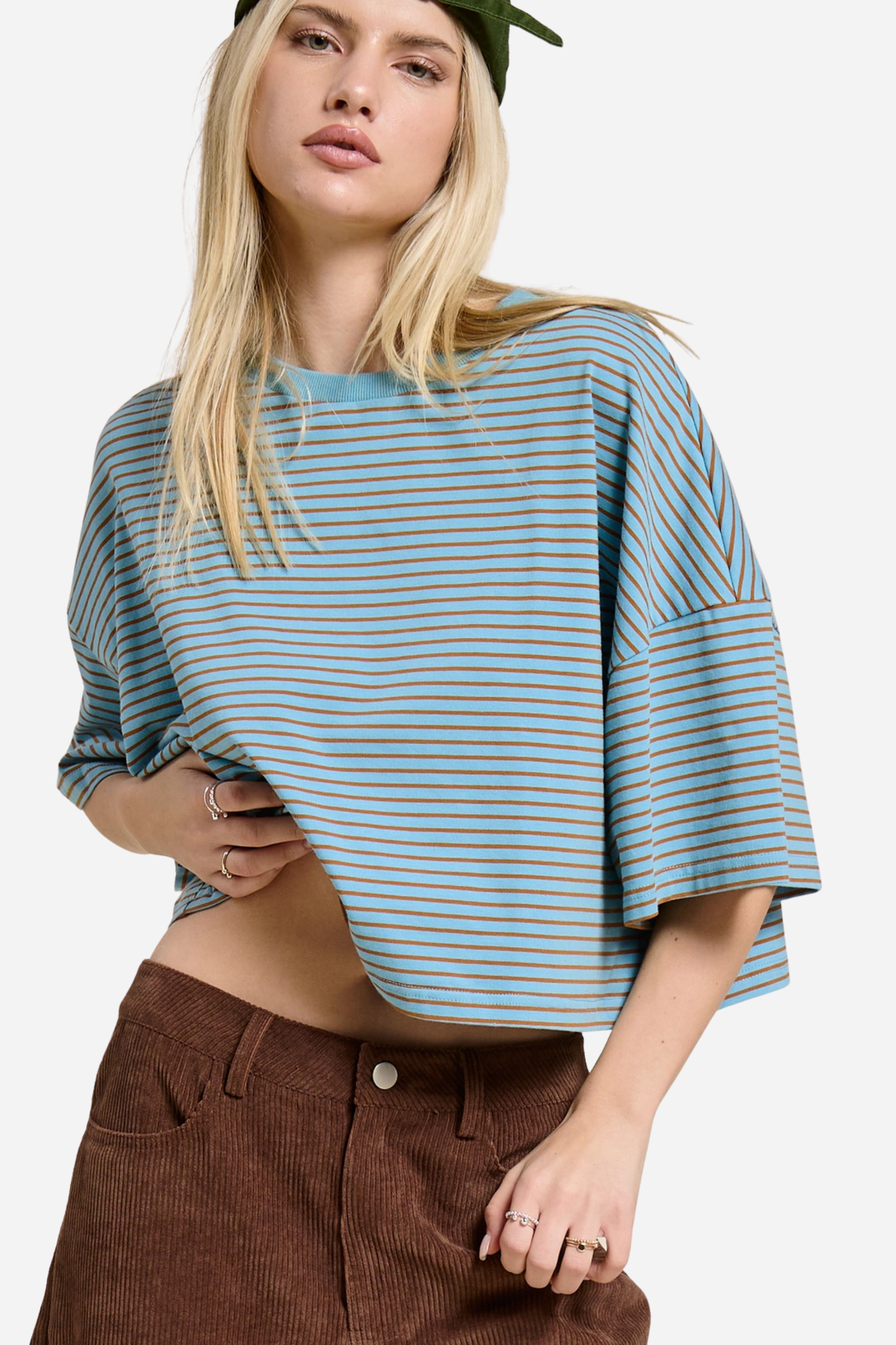 Striped Oversized Tee - Blue