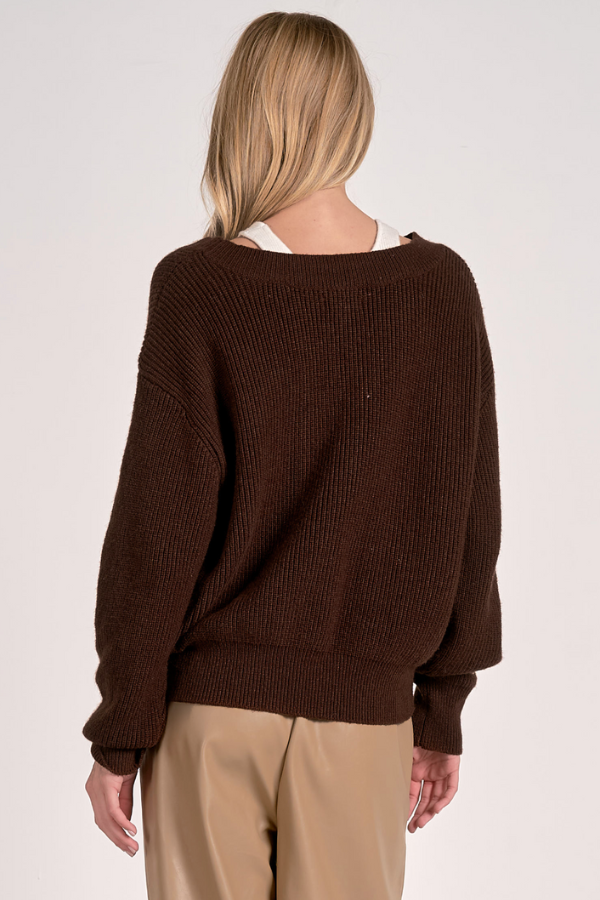 Deep V-Neck Sweater - Brown