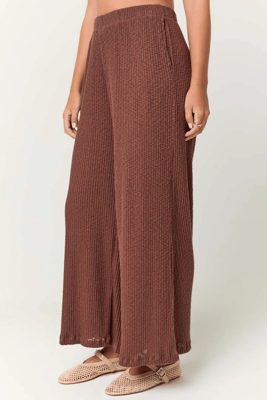 Monterosa Ribbed Wide Leg Pants - Cacao