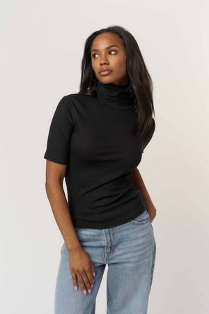 Jesllyn Turtleneck Rib Tee - Black