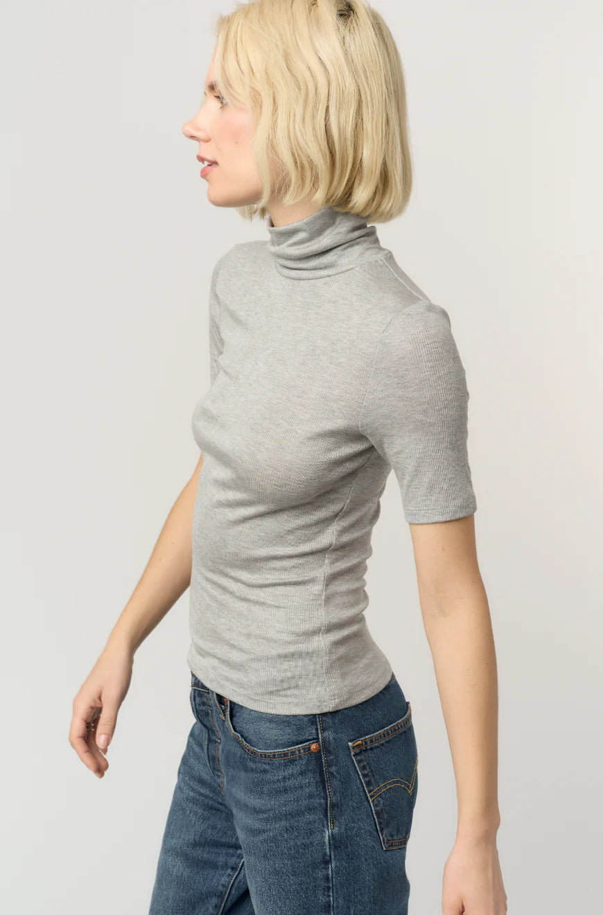 Jesllyn Turtleneck Rib Tee - Heather Grey