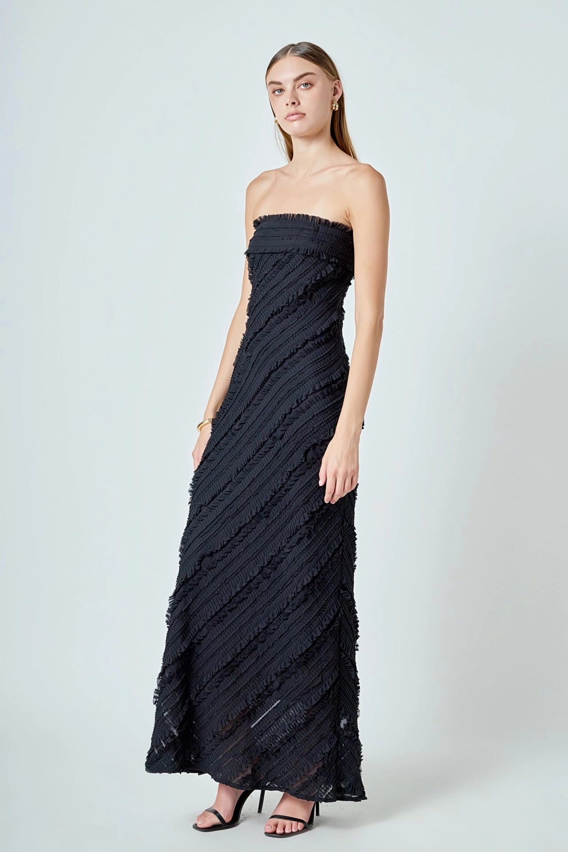 Endless Rose - Strapless Ruffled Maxi Dress - Black