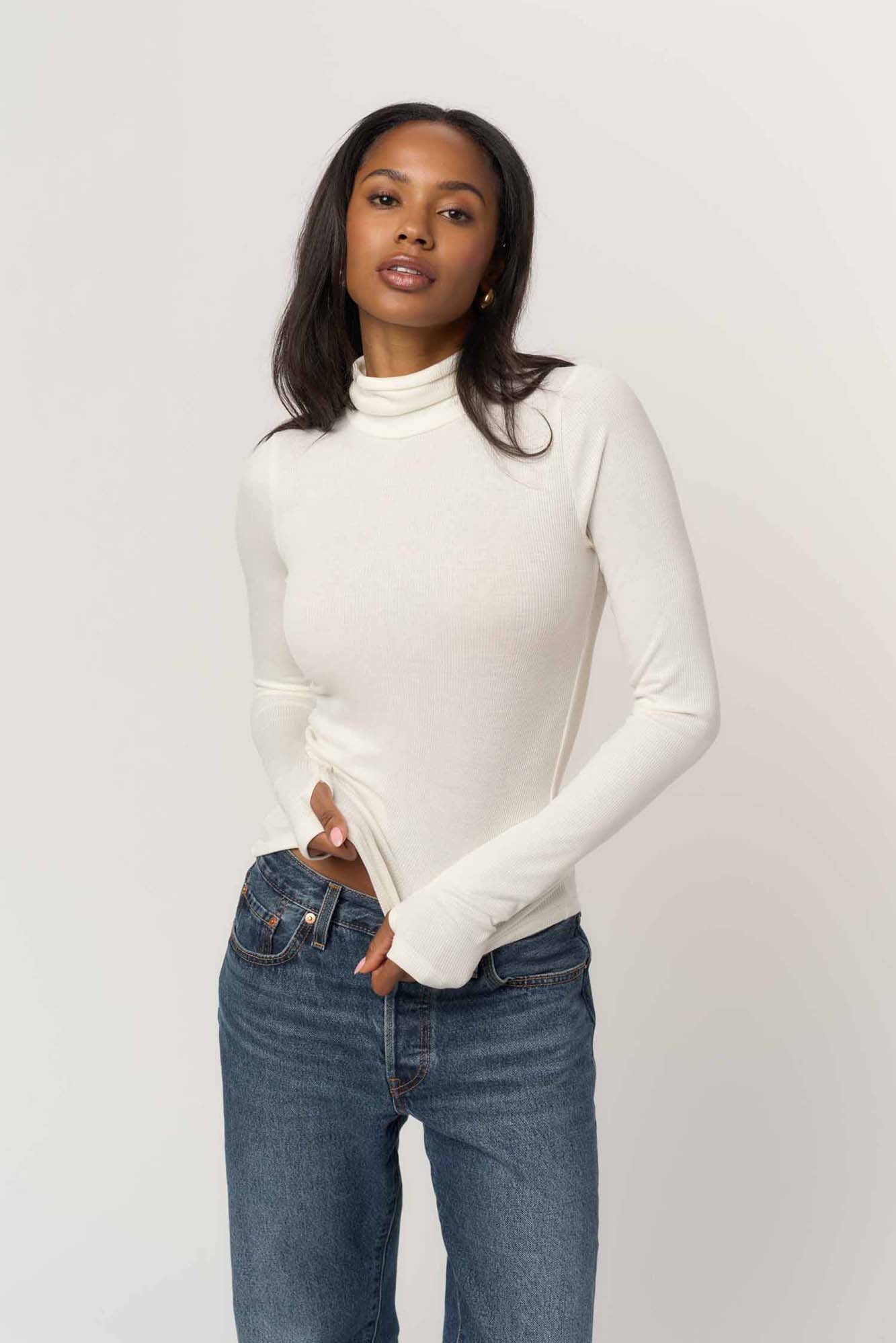 Olive Ribbed Turtleneck - White
