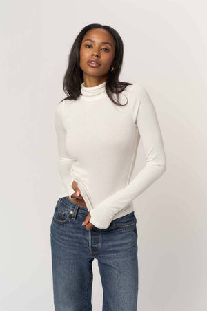 Olive Ribbed Turtleneck - White