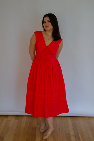 Sailor Collar Midi Dress - Poppy