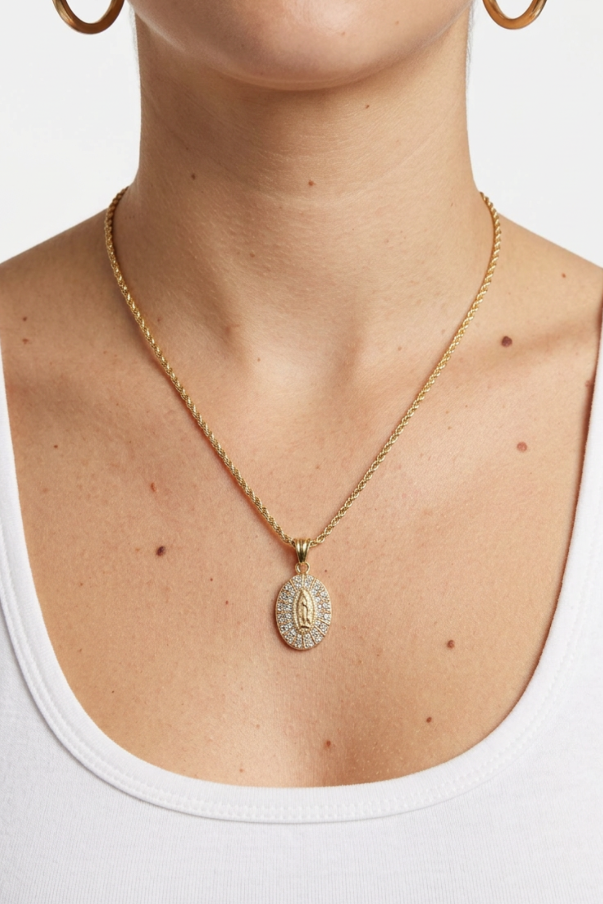 18K Mother Mary Diamond Necklace
