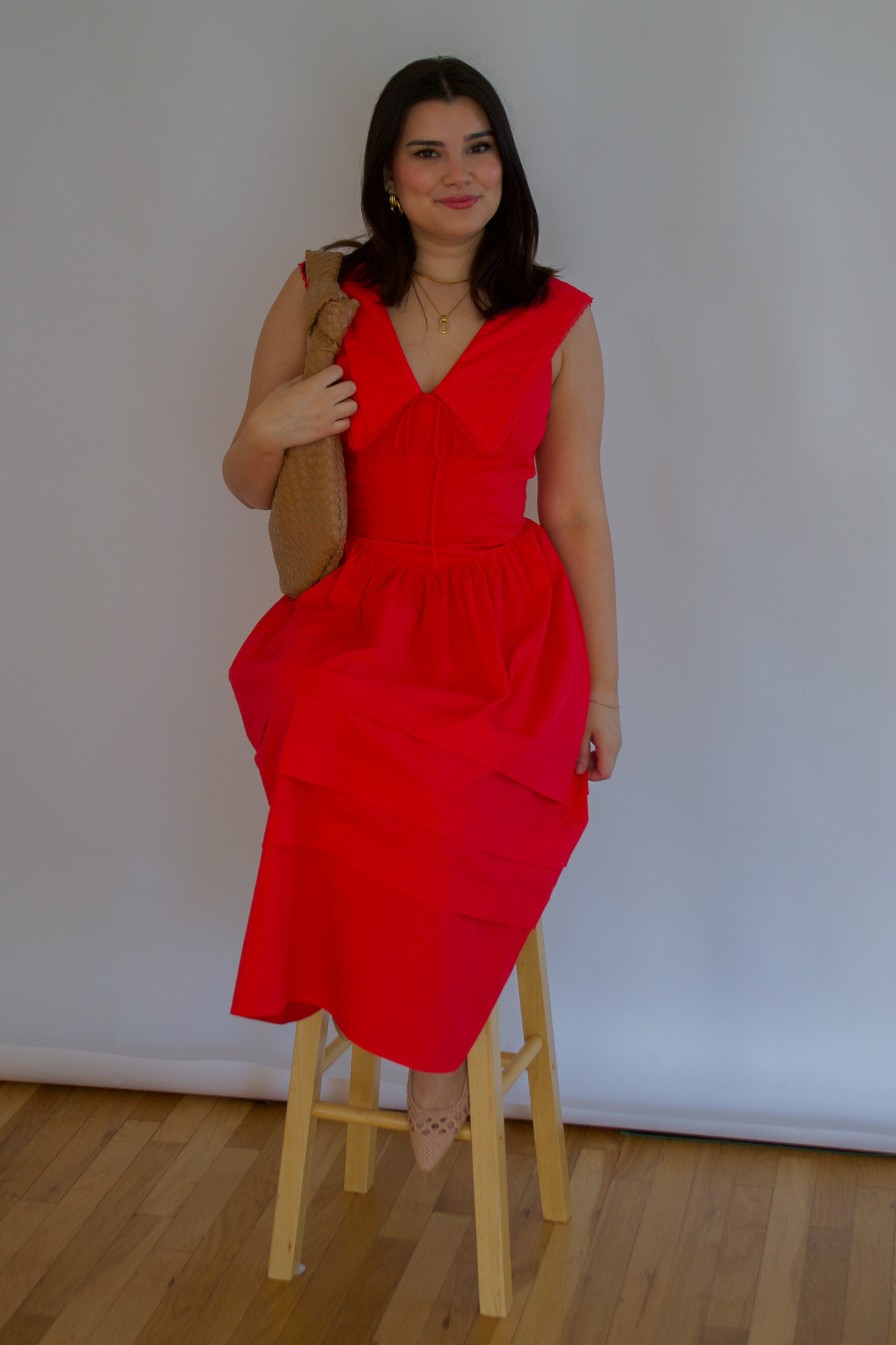 Sailor Collar Midi Dress - Poppy