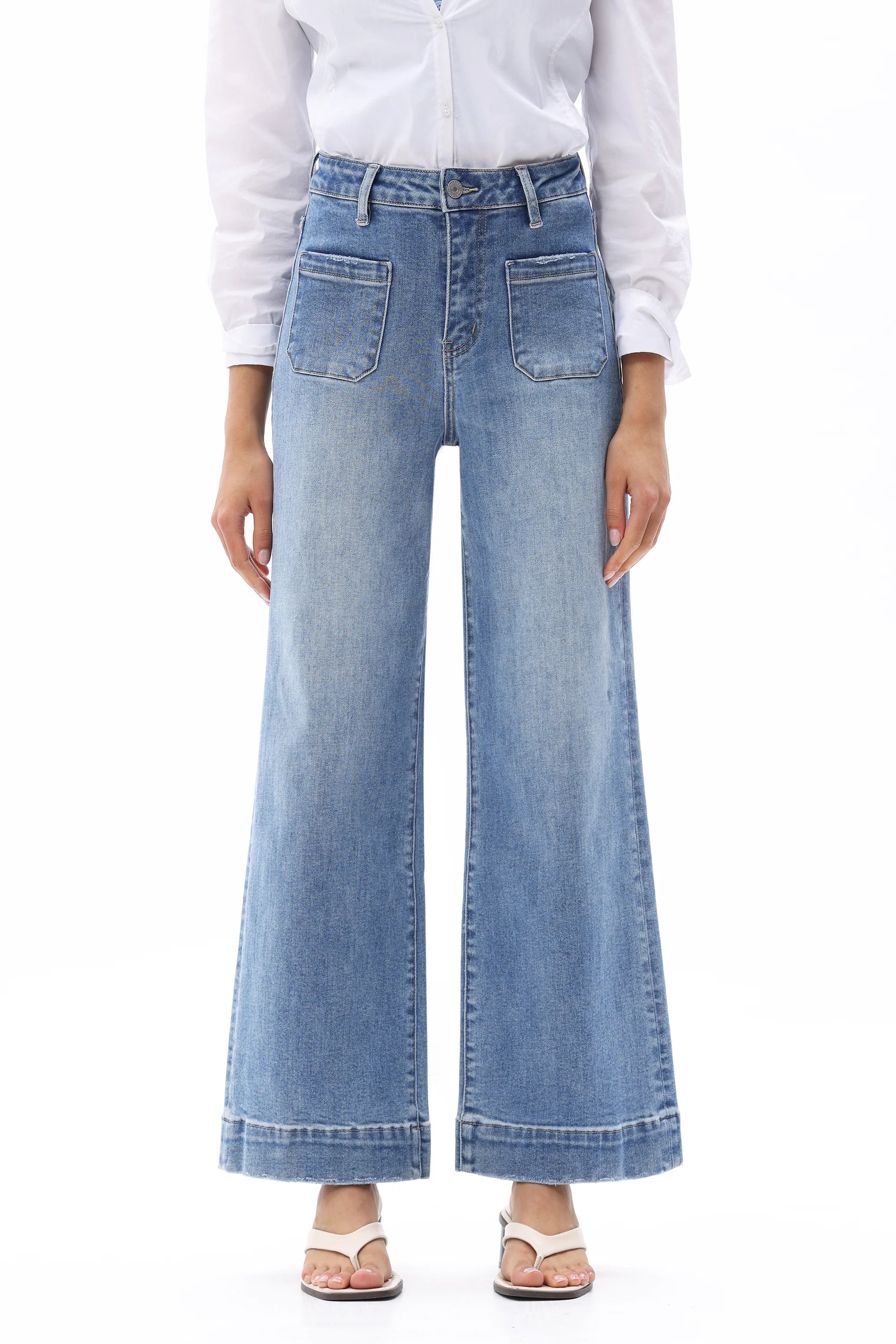 High Rise Wide Leg Jeans - Medium Blue