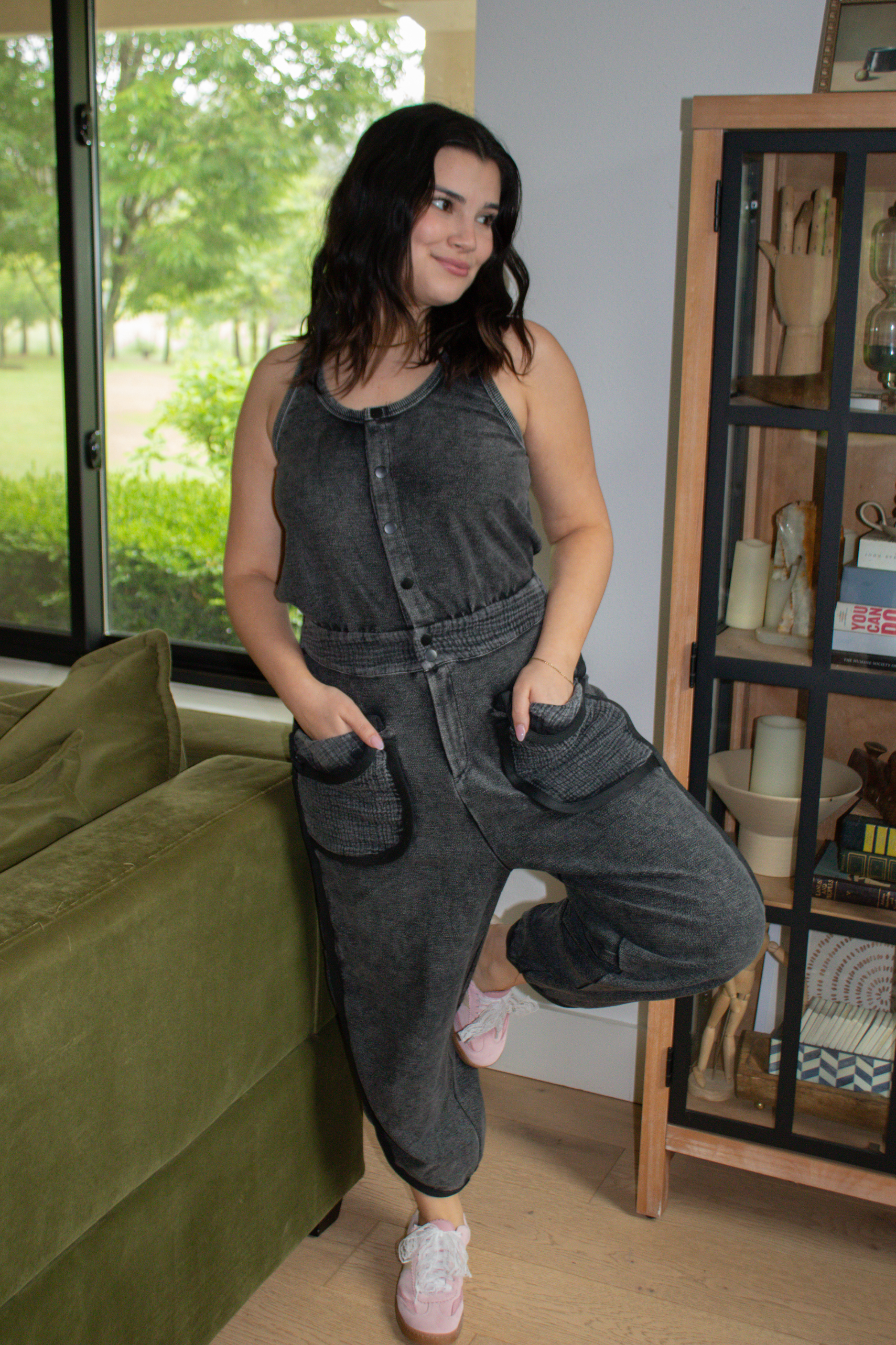 Mineral Washed Terry Jumpsuit - Black