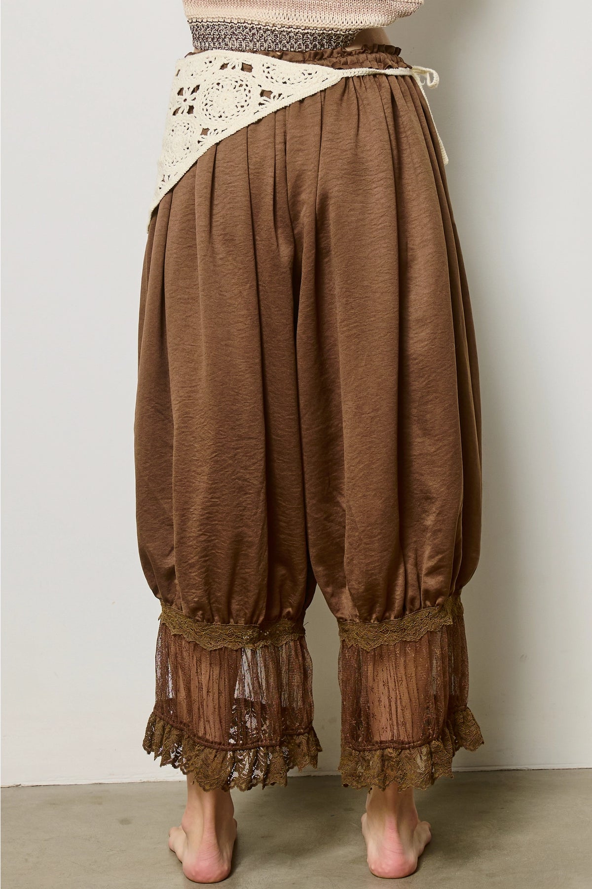 Lace Trim Bloomer Pants - Espresso
