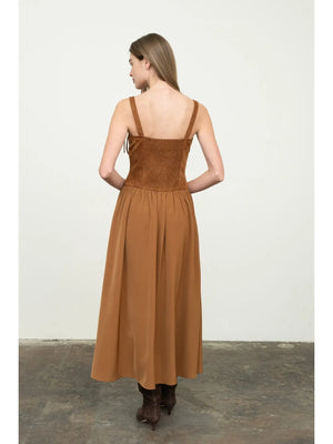 Faux Suede Corset Midi Dress