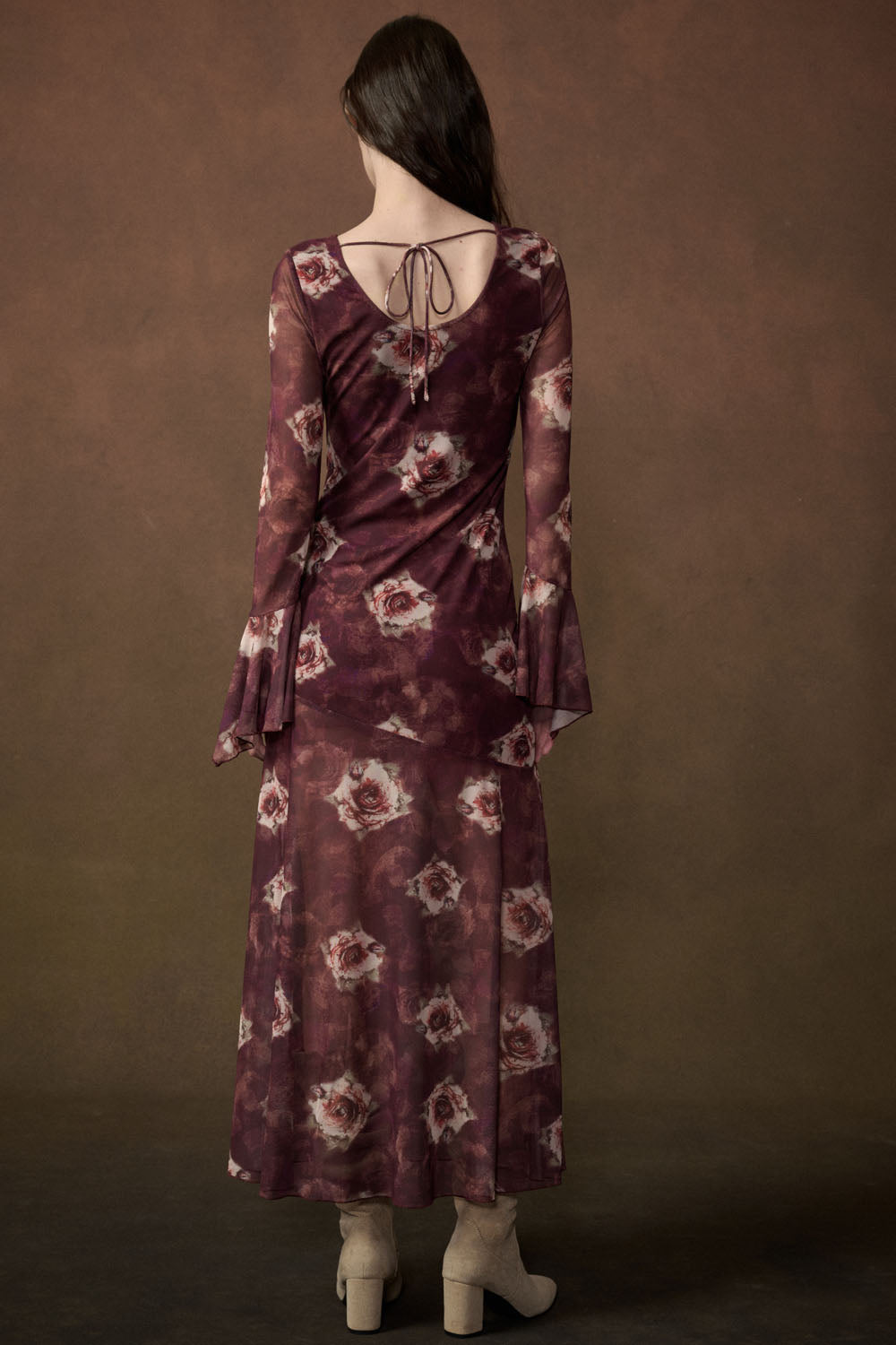 Floral Mesh Maxi Dress - Mulberry