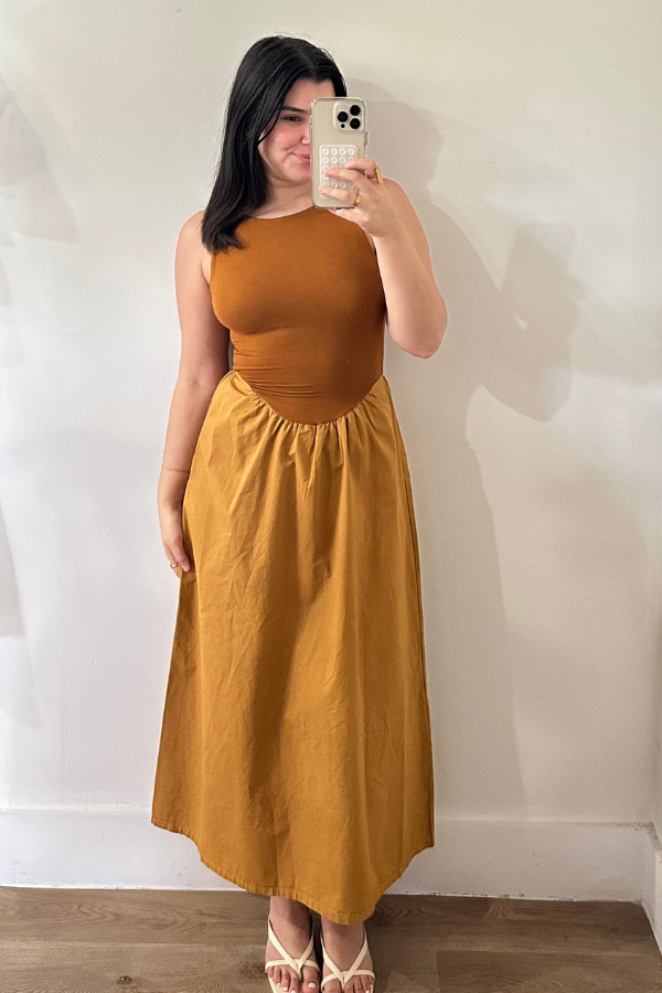 Corinne Soft Mixed Fabric Tank Dress - Cinnamon