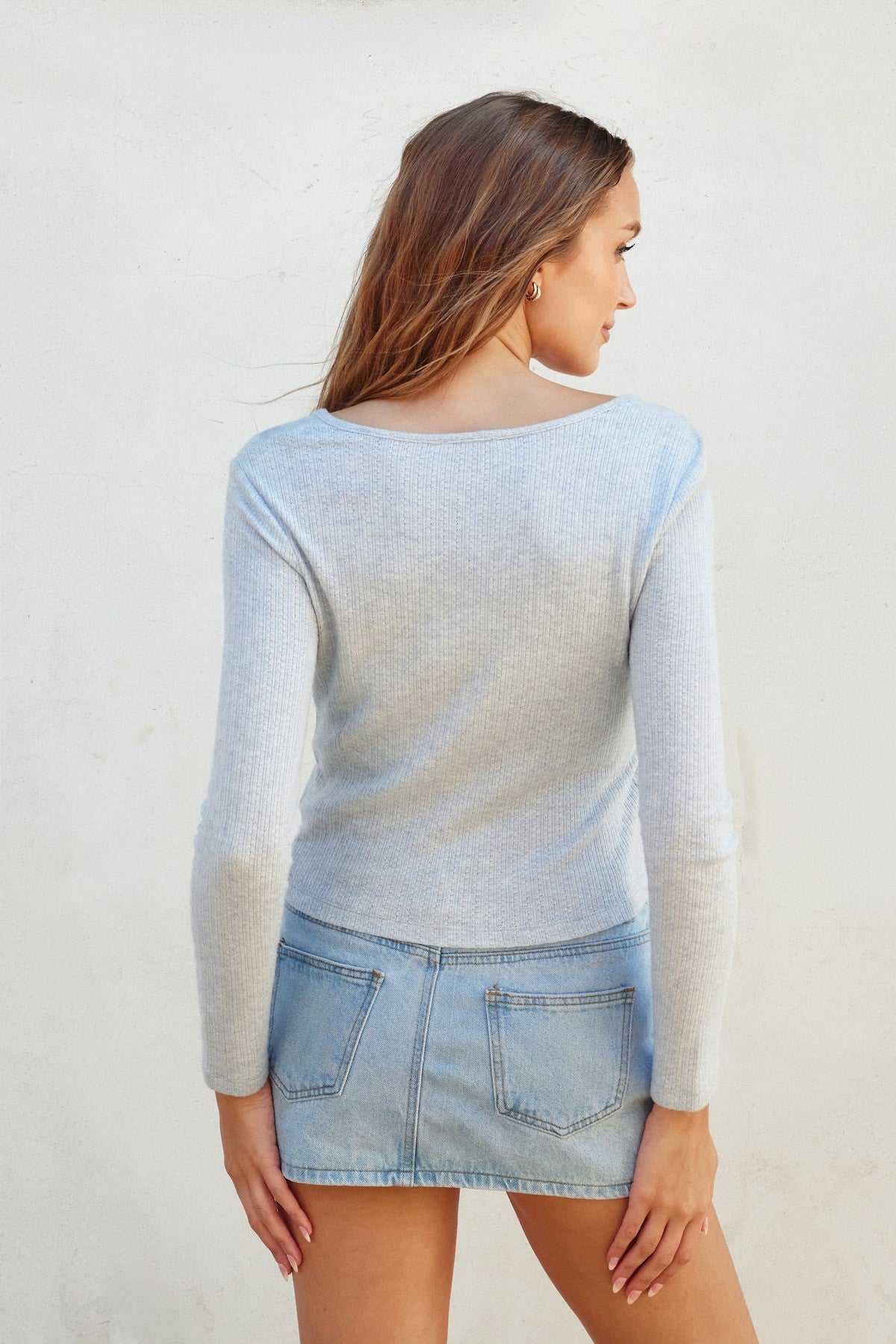 Pointelle Button Down Cardigan - Baby Blue