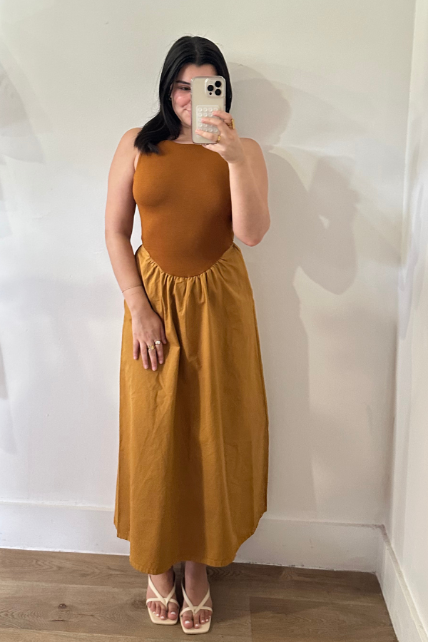 Corinne Soft Mixed Fabric Tank Dress - Cinnamon
