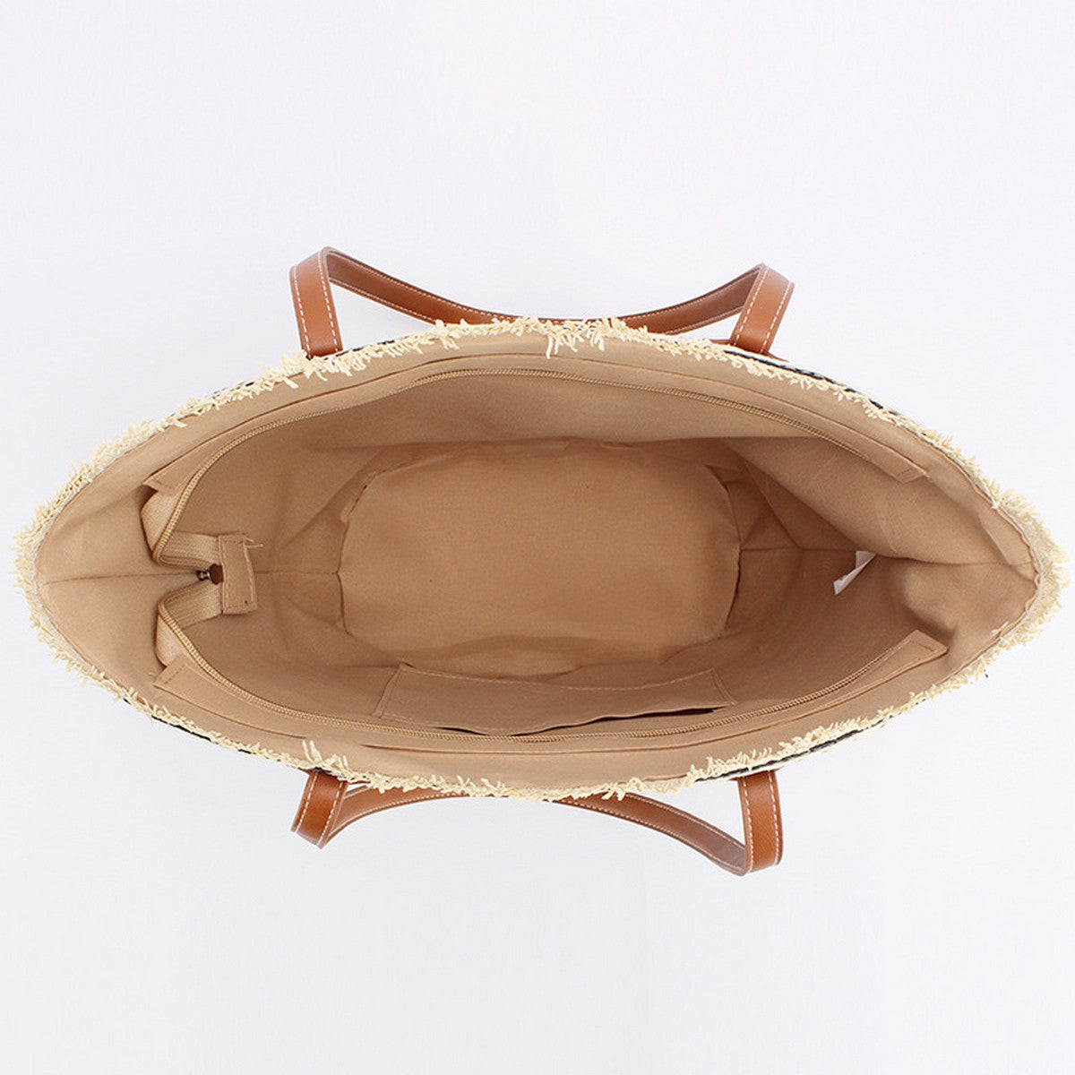 Straw Beach Bag - Beige Brown Striped
