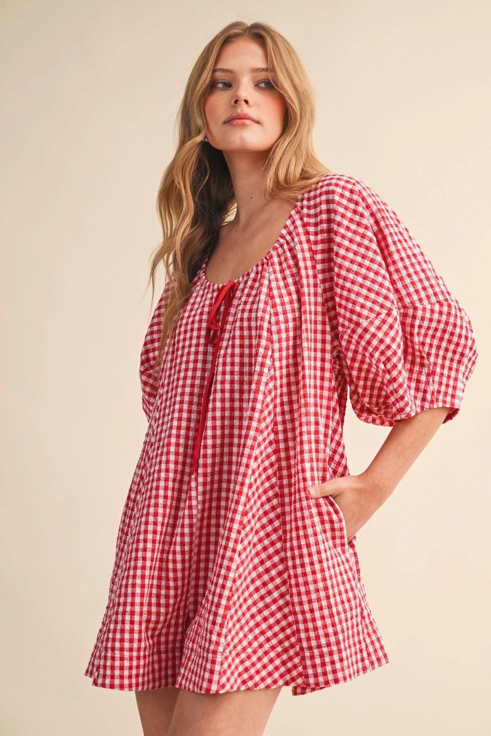 Gingham Scoop Neck Romper