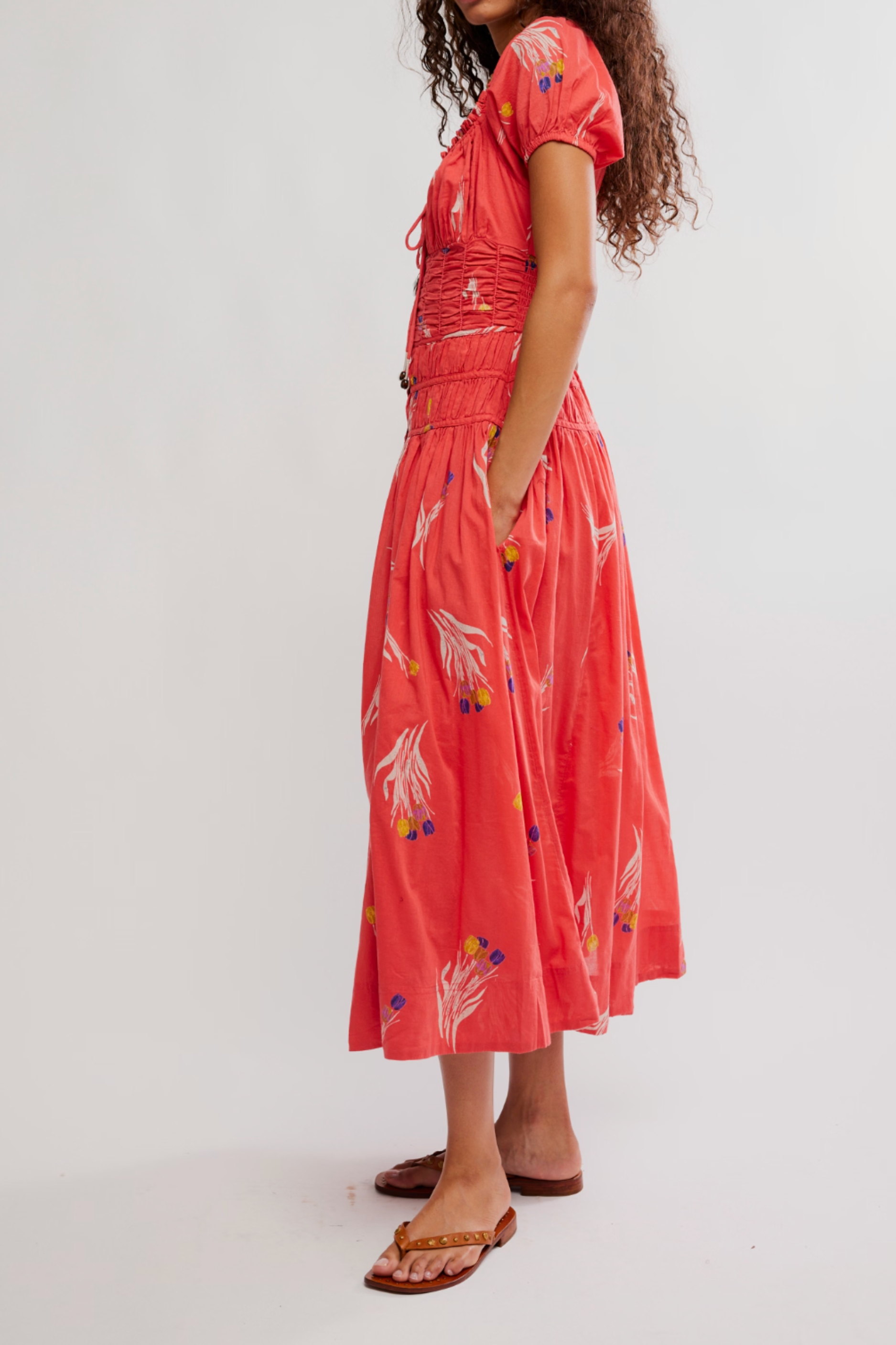 Free People Complete Me Midi Dress - Coral Combo