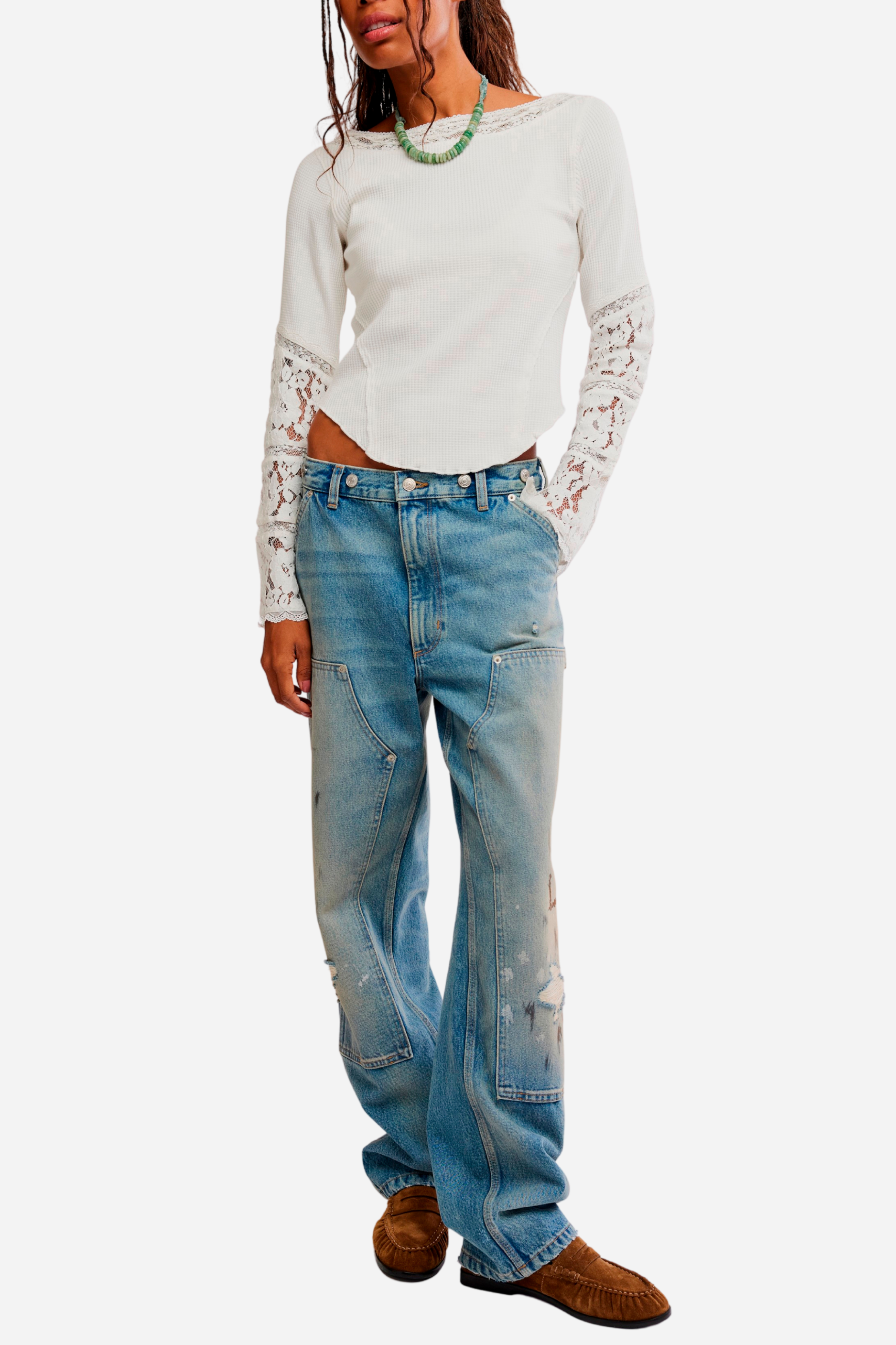 Free People - Amber Lace Cuff Top - White