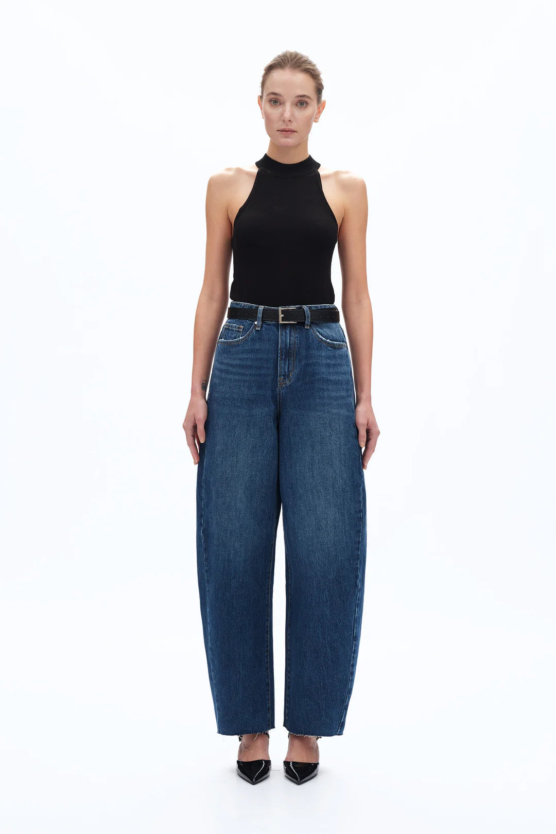 Super High Rise Barrel Denim Jeans - Dark Blue