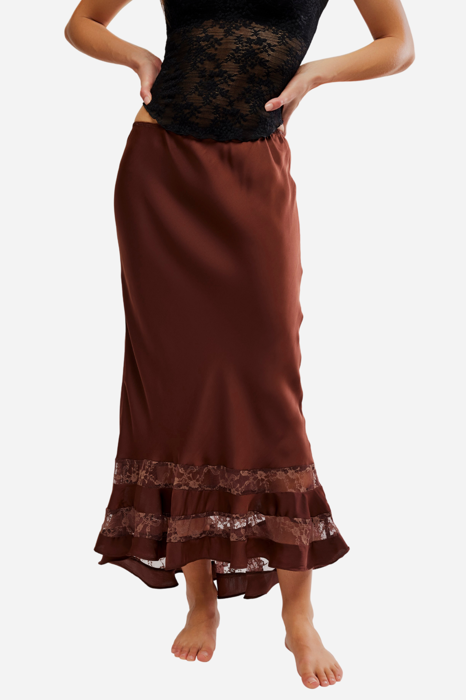 Free People - Long Lost Lover Slip Skirt - Spiced Chocolate