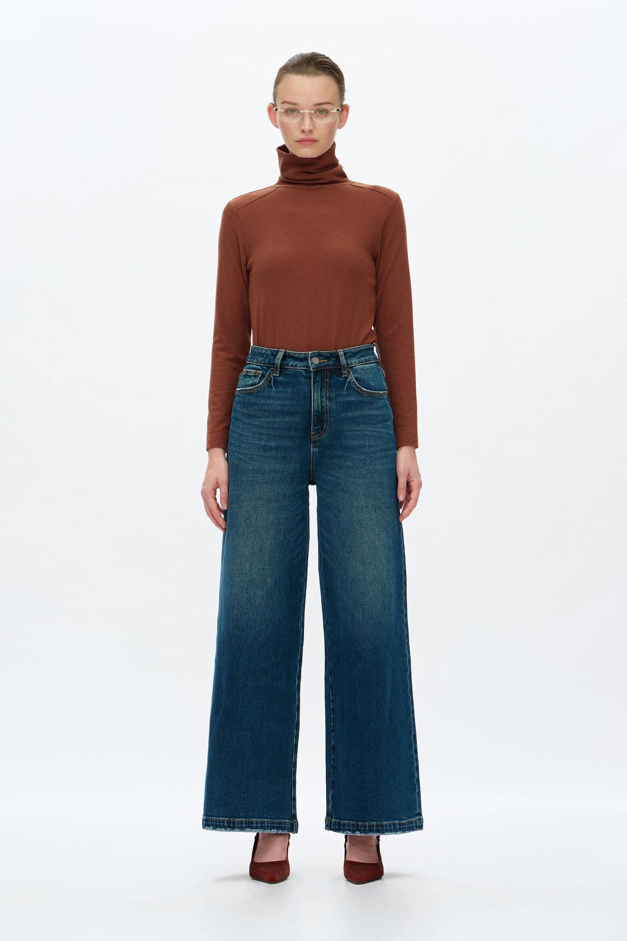 Mid Rise Wide Leg Jeans - Vintage Dark Blue