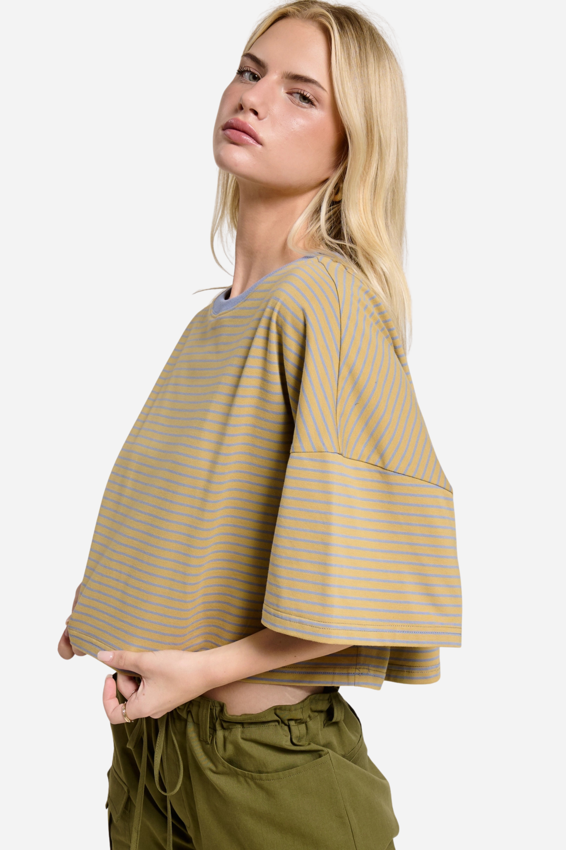 Striped Oversized Tee - Olive