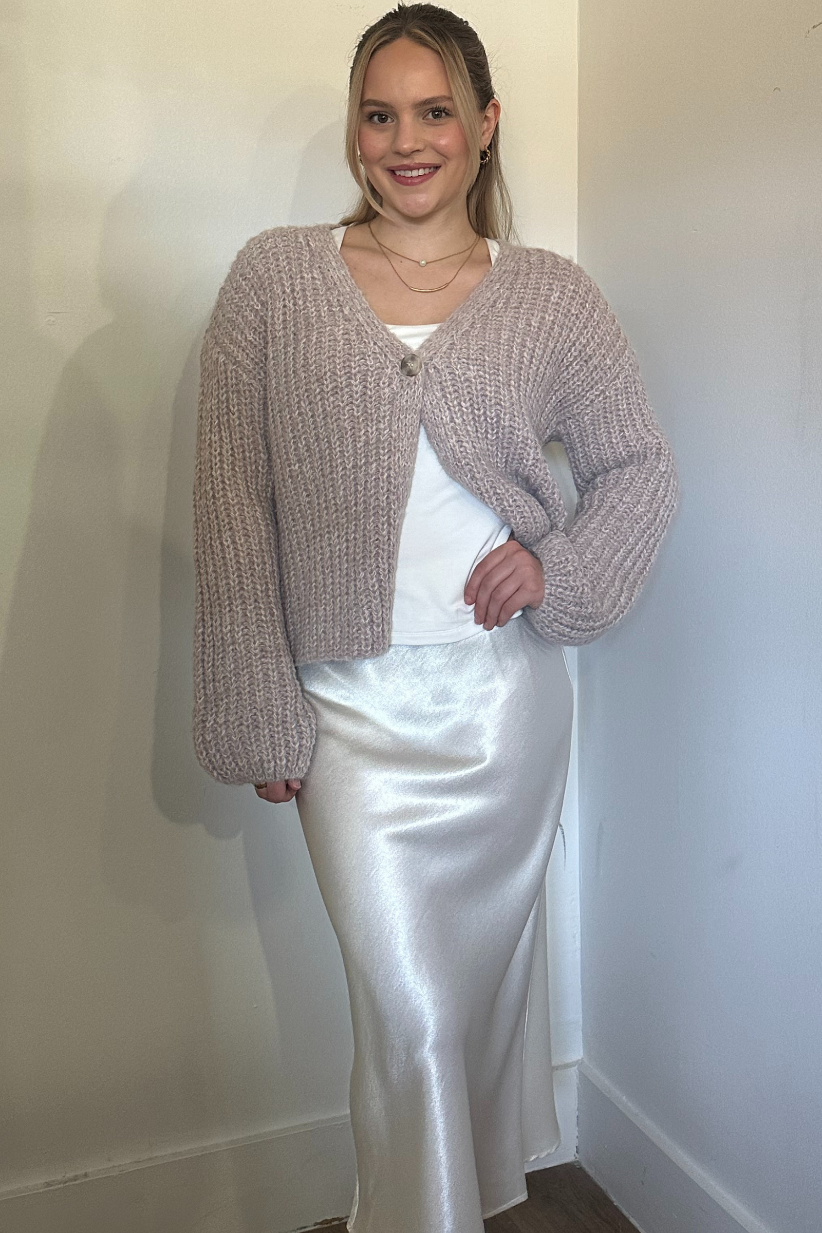 High Waisted Satin Midi Skirt