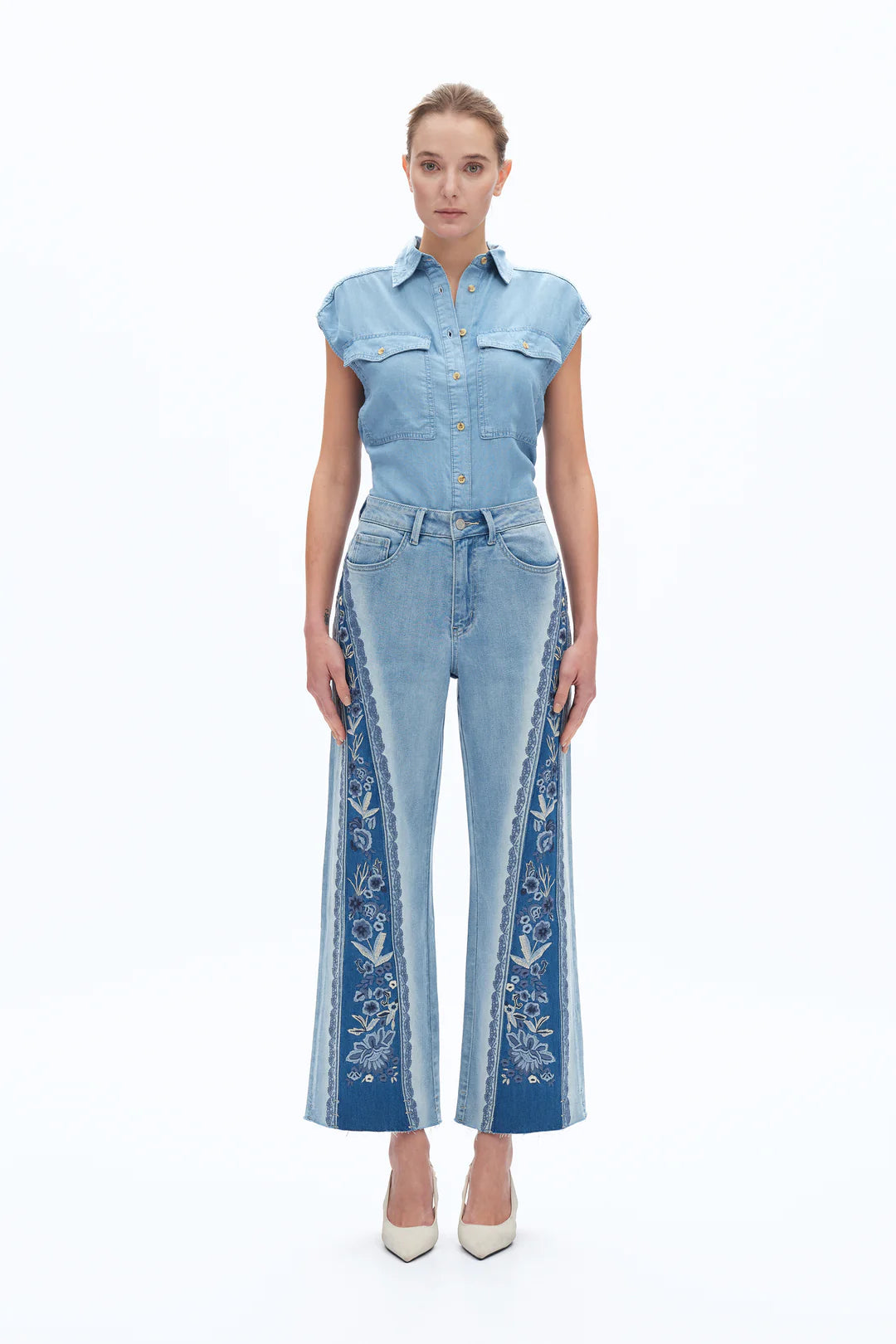 Ultra High Rise Embroidered Wide Leg Jeans