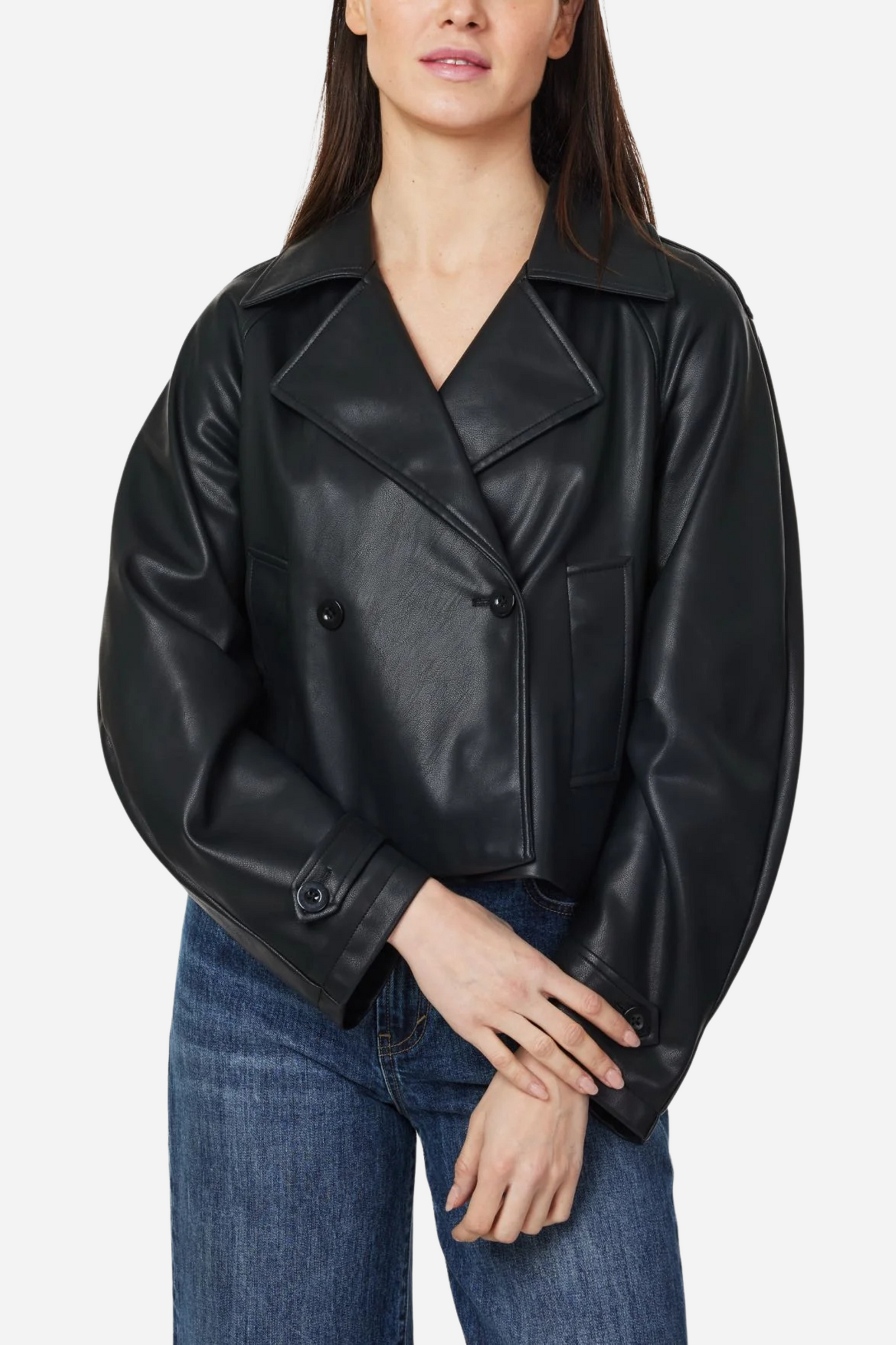 Vegan Leather Cropped Trench Coat