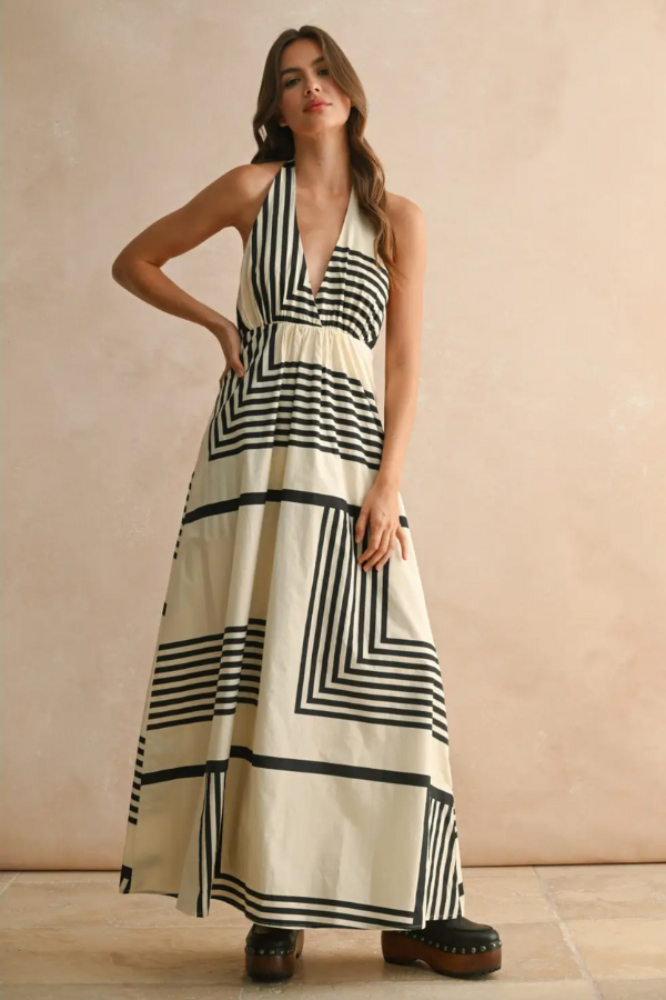 Geo Print Halter Maxi Dress