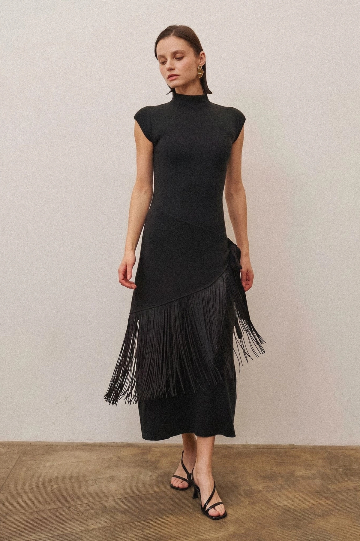 Fringe Wrap Midi Dress