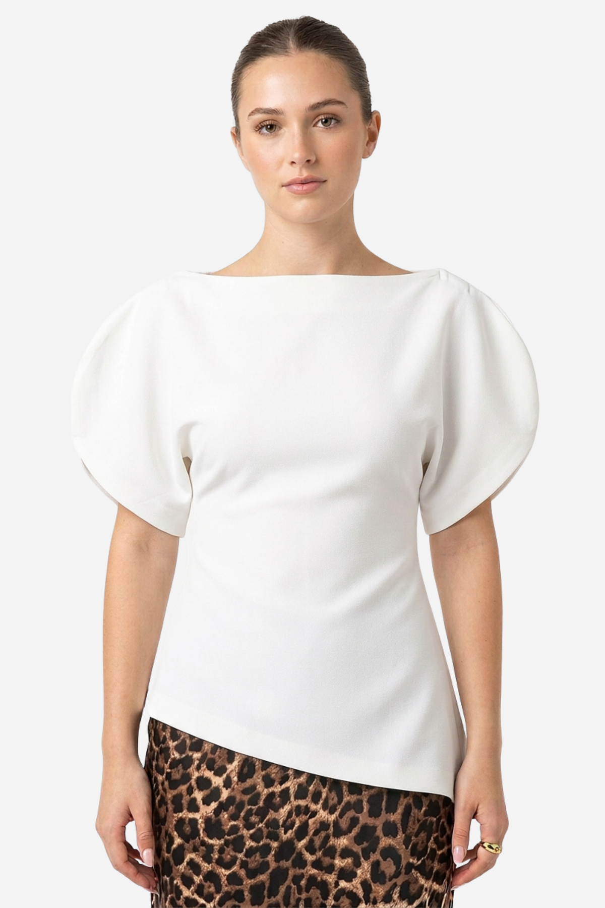 Structured Balloon Sleeve Top - White