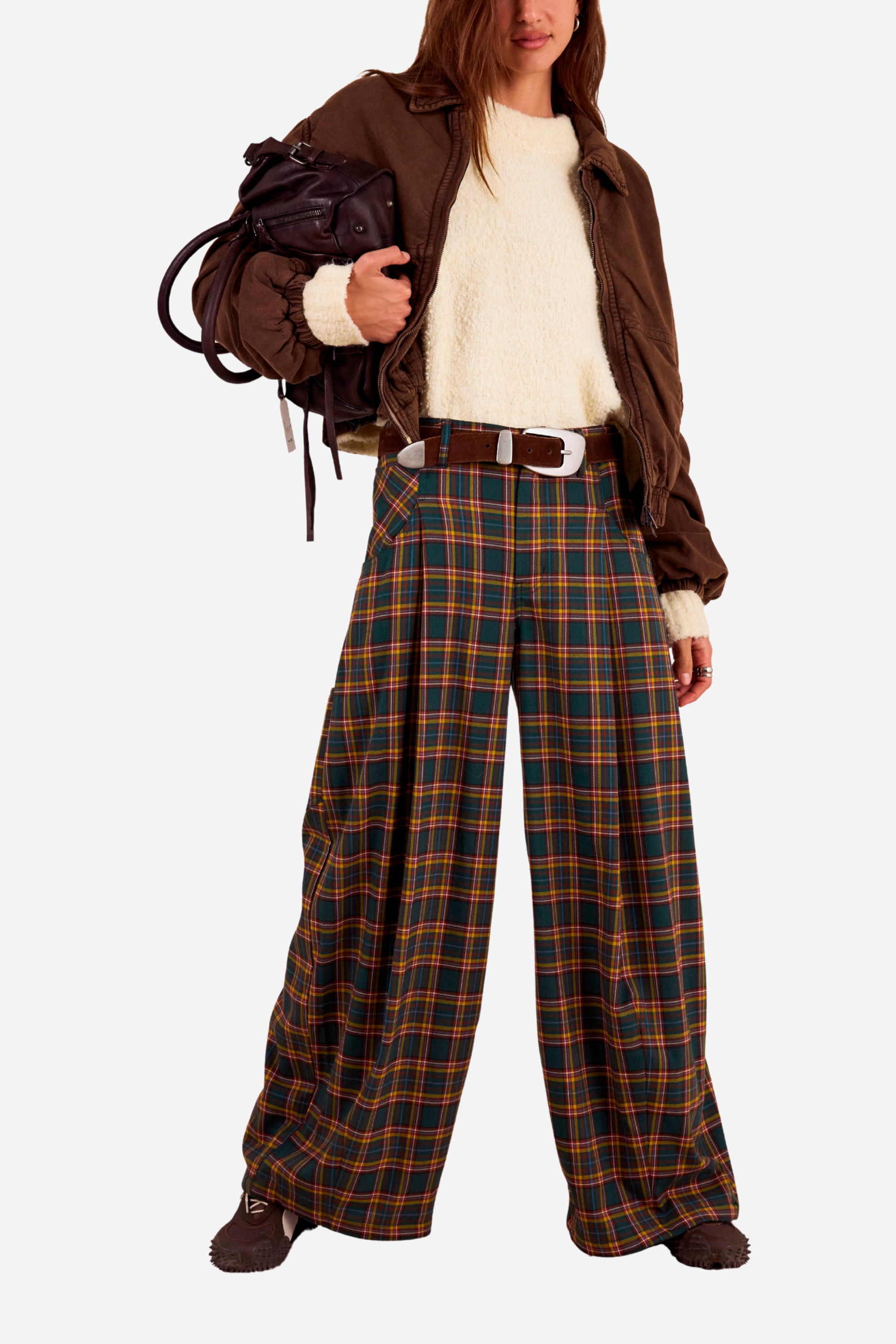 Free People About It Baggy Trouser - Green Combo