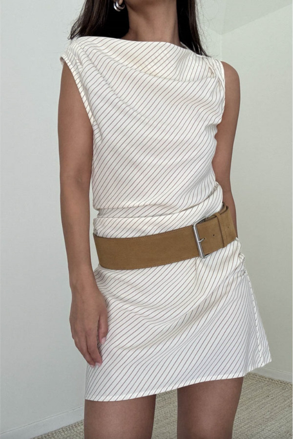 Striped Boat Neck Sleeveless Mini Dress