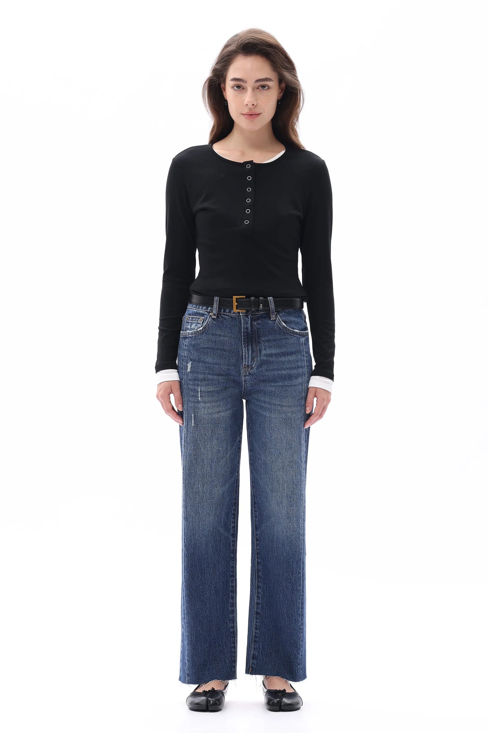 High Rise Straight Leg Jeans - Vintage Dark Blue