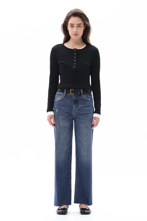 High Rise Straight Leg Jeans - Vintage Dark Blue