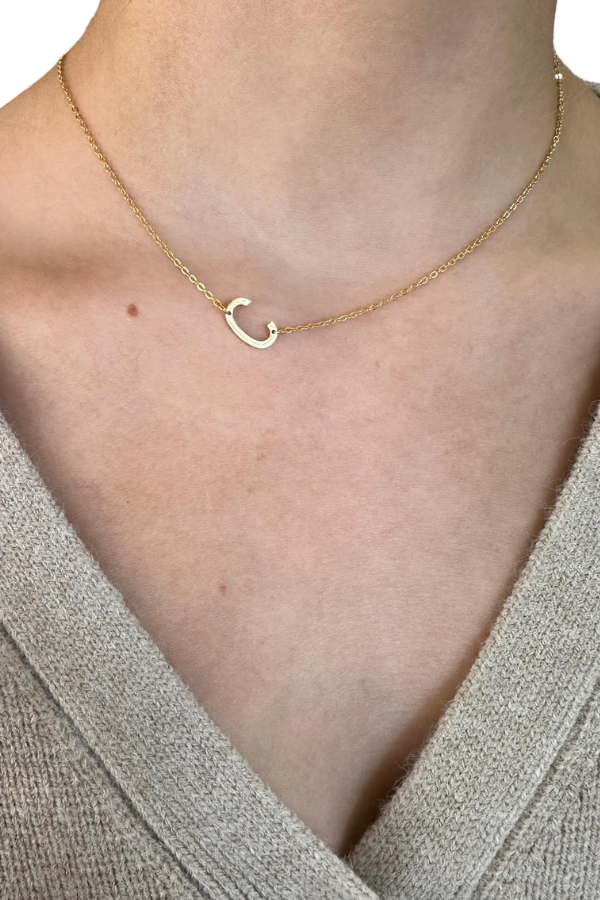 18K Sideways Skinny Initial Necklace