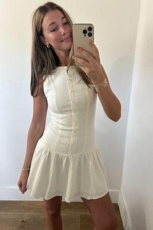 Stretchy Linen Drop Waist Mini Dress - White