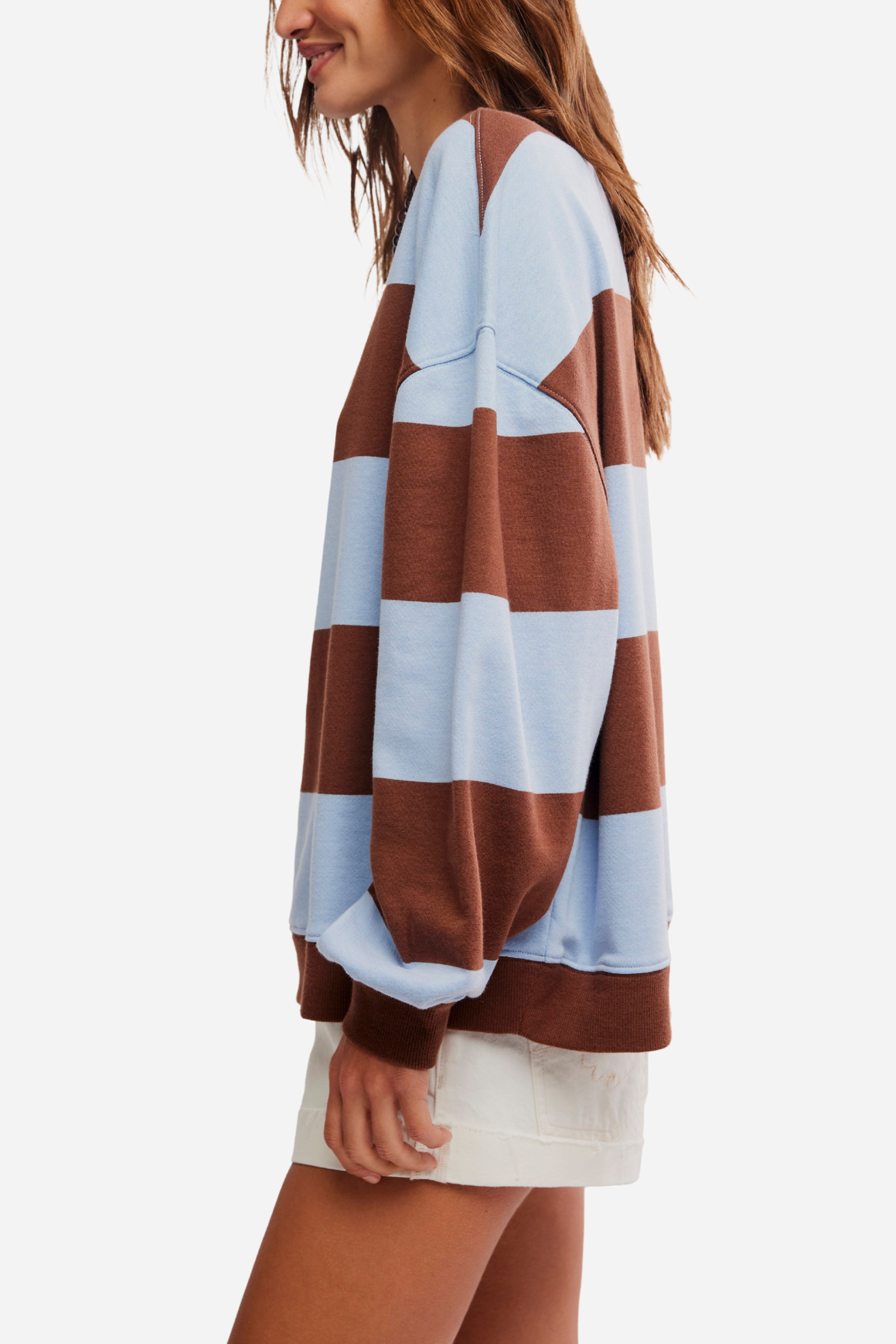 Free People - Classic Striped Oversized Crewneck - Periwinkle Combo