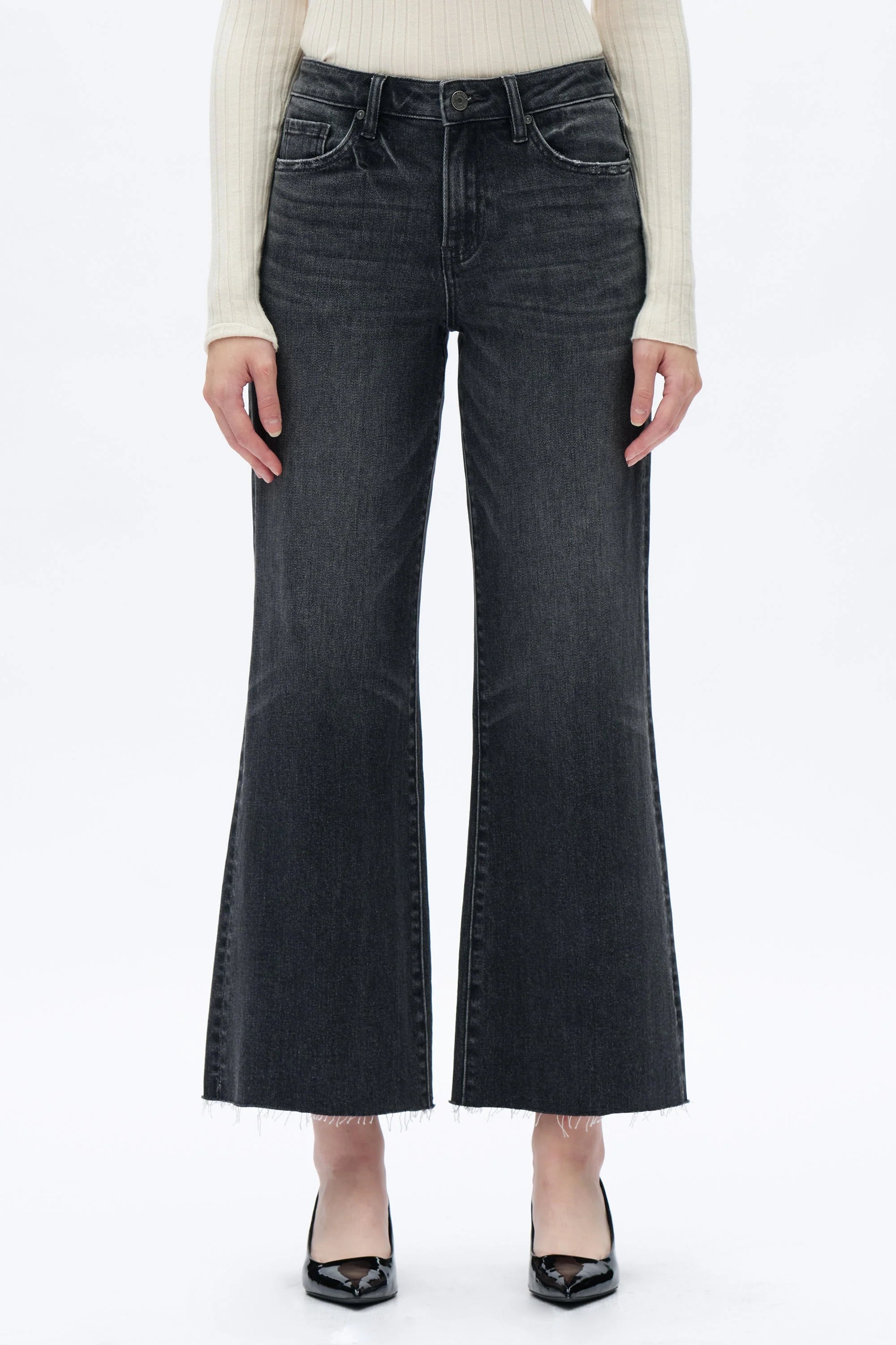 Mid Rise Wide Leg Jeans - Dark Grey