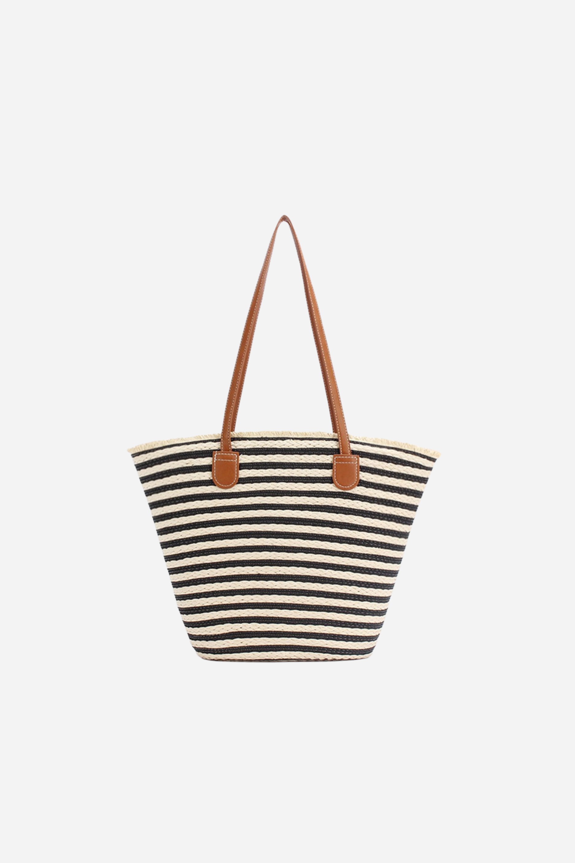 Straw Beach Bag - Beige Black Striped