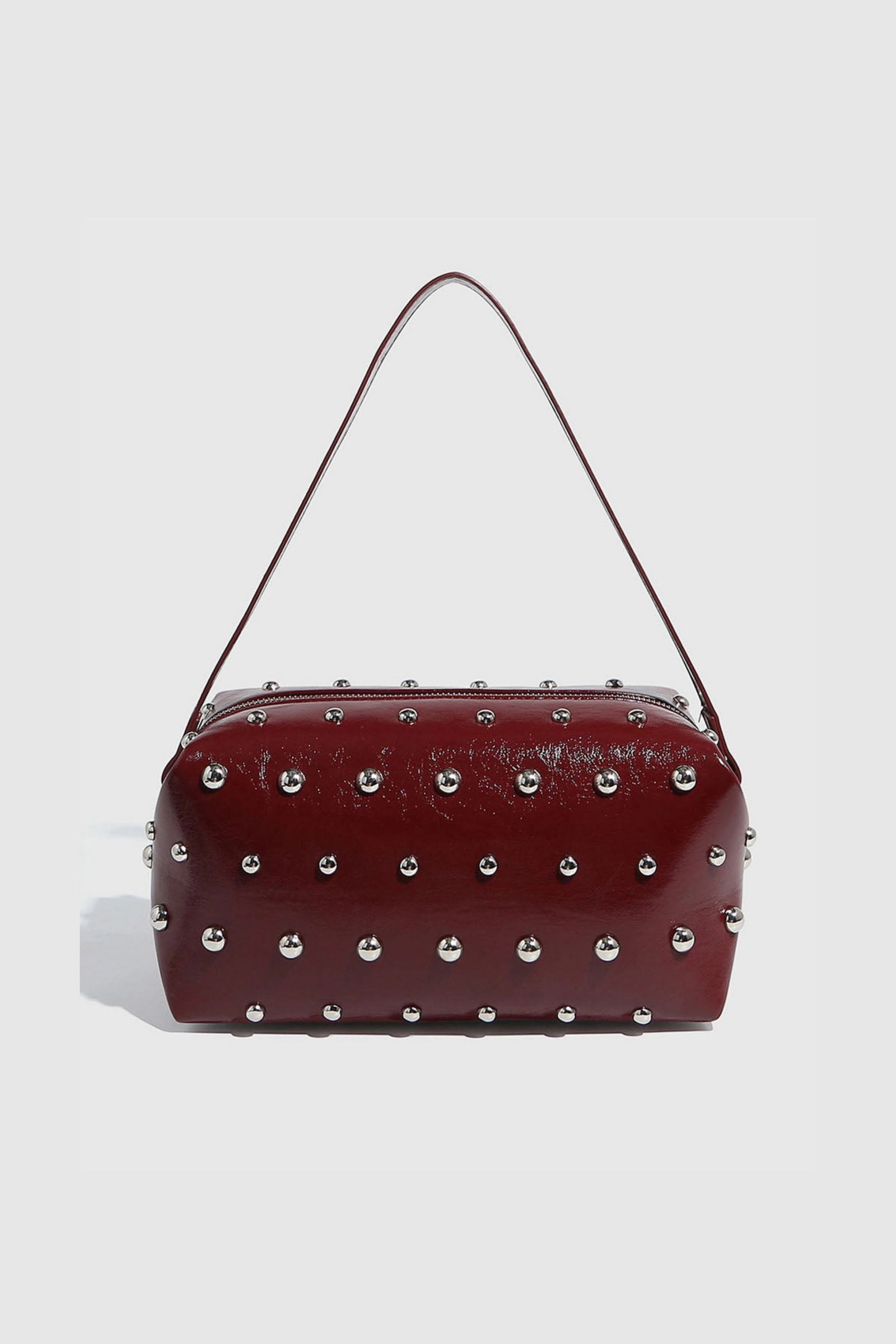 Vintage Studded Shoulder Bag - Red